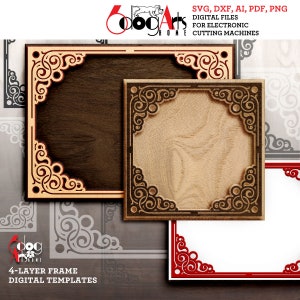 Szablony ramek warstwowych Wektorowe pliki cyfrowe SVG DXF do cięcia drewna, tektury, winylu, laserowego cięcia GlowForge Cricut JH-510