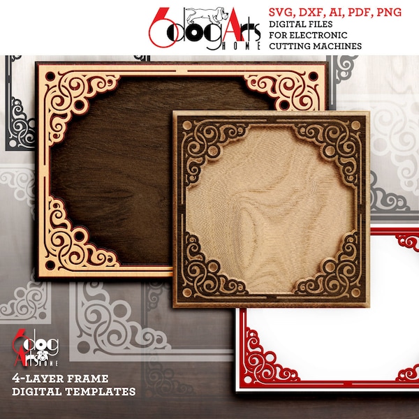Layered Frame Templates Vector Digital SVG DXF Files for Wood Cardboard Vinyl Cutting GlowForge Cricut Laser Cutting JH-510