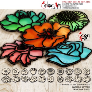 20 modelli a strati per decorazioni murali con fiori, file SVG DXF vettoriali digitali, taglio laser su carta, Glow Forge, Cricut, download istantaneo JH-310