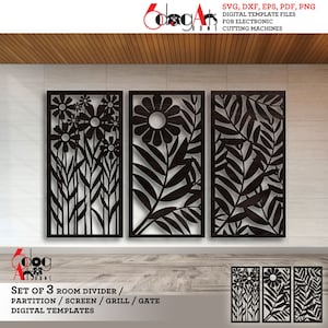 3 Floral Wand Dekor Raumteiler Trennwand Sichtschutz Vorlagen DigitaleSvp Dxf Dateien Laser Plasmen Schneiden CNC JB-346