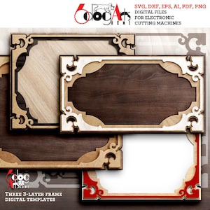 Plantillas de marcos en capas Archivos SVG DXF digitales vectoriales para corte de vinilo, cartón y madera GlowForge Cricut Corte láser JH-375