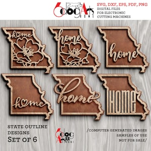 6 Missouri State overzicht Home muur decor gelaagde sjablonen Vector digitale SVG DXF-bestanden GlowForge lasersnijden Cricut downloaden JH-136