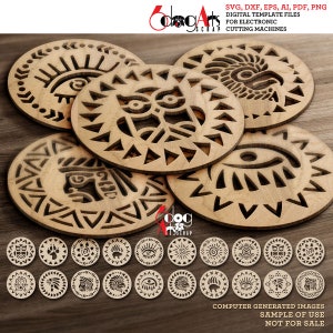 20 modelli di sottobicchieri rotondi nativi americani File vettoriali SVG DXF digitali Download immediato Glow Forge Taglio laser Cricut Maker JH-308