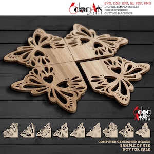9 modèles de sous-plats de puzzle papillon Puzzle Vector fichiers numériques DXF SVG Téléchargement instantané Découpe laser GlowForge Cricut Maker JH-432
