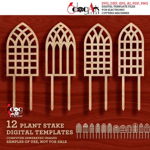 12 Plantillas de estaca de enrejado de planta de iglesia gótica Archivos DXF SVG digitales vectoriales GlowForge Corte láser Cricut Maker Descargar JH-385