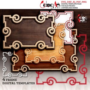 8 Geschichtete Rahmen Vorlagen Vektor Digitale SVG-DXF-Dateien für Holz Karton Vinyl Schneiden GlowForge Cricut Laserschneiden JH-731