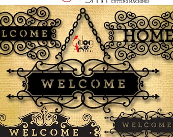 Welcome Sign SVG / DXF Bundle: 5 Laser Cutting Templates, JB-1208m