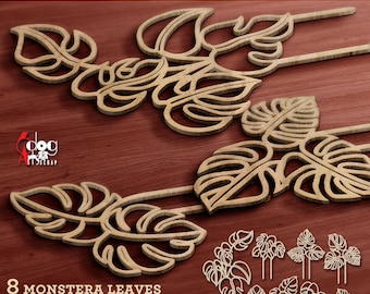8 Monstera Leaf Plant Trellis Stake Templates Vector Digital SVG DXF Files GlowForge Laser Cutting Cricut Maker Instant Download JH-401