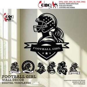 Decoração de parede para meninas de futebol, camisetas, canecas, modelos digitais, download instantâneo, laser cnc, cricut, metal, vinil, corte de papel JH-695
