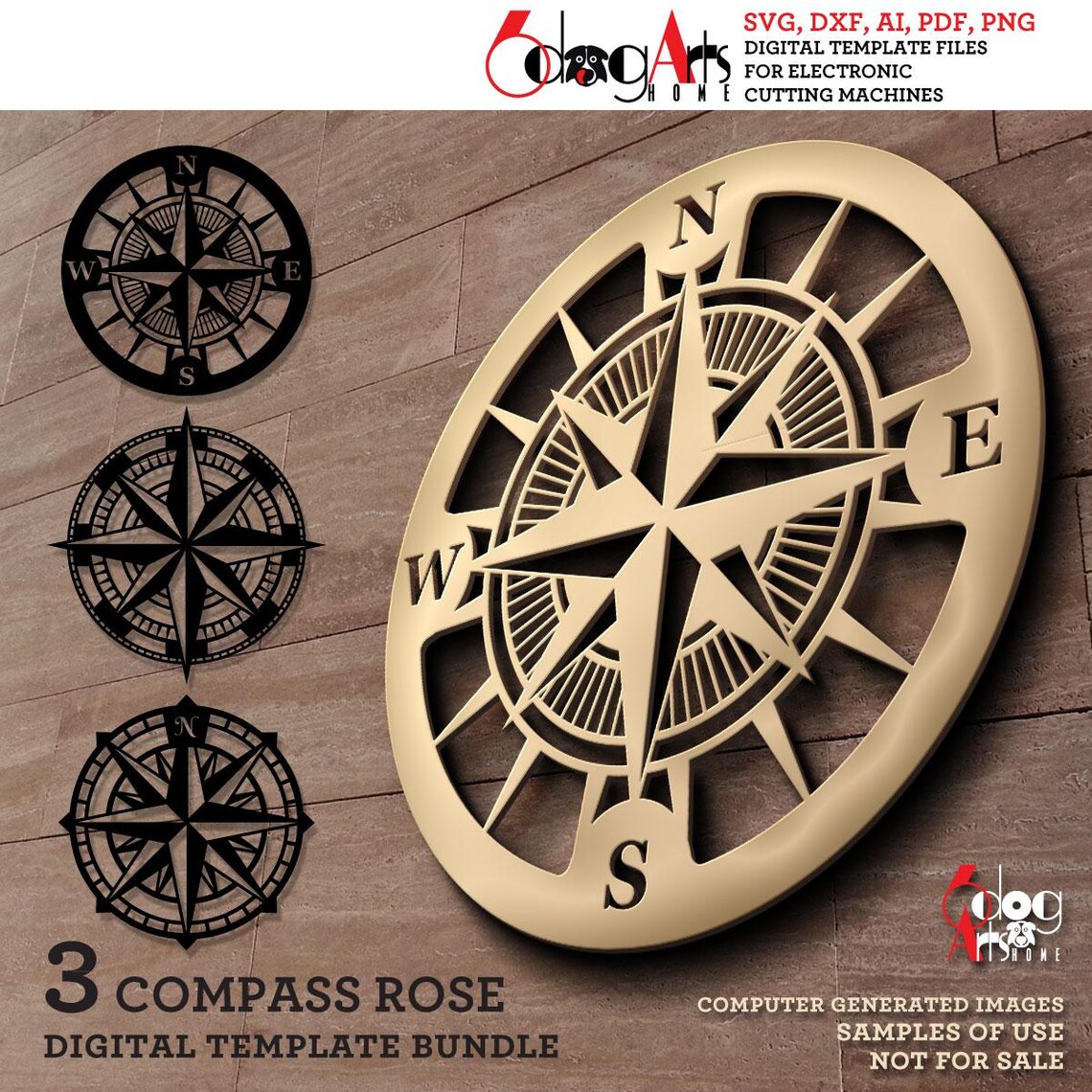 Layered Compass Rose SVG DXF Digital Templates Bundle for Wood Acrylic ...