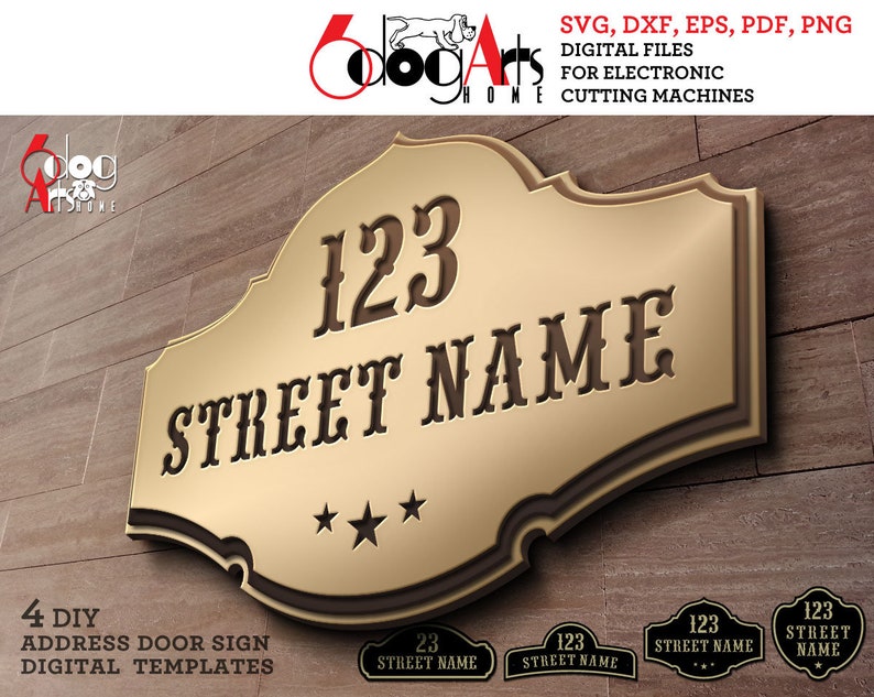 4 DIY Address Door Sign Plaque Digital Templates Svg Dxf Etsy