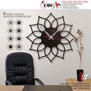 8 Minimalist Wall Clock Templates Digital Vector Files Svg Dxf Download Home Decor Laser Metal Wood Cutting CNC Plasma Cutter JB-1909