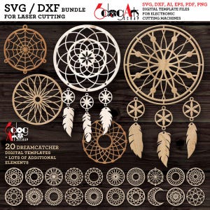 20 szablonów łapaczy snów i 18 szablonów piór plemiennych do pobrania w formacie SVG DXF do cięcia laserowego/Cricut JH-500