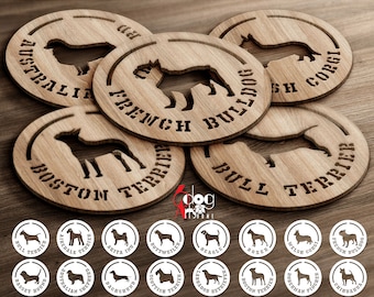 Dog Breed 16 Coaster Templates Bundle: SVG DXF Files for Laser, Cricut Cutting, JH-208a