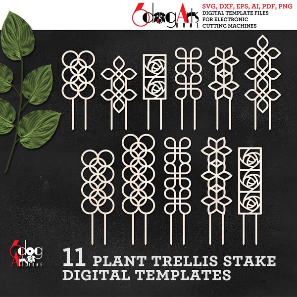 11 House Garden Plant Trellis Stake Templates Vector Digital SVG DXF Files GlowForge Laser Cutting Cricut Maker Instant Download JH-291