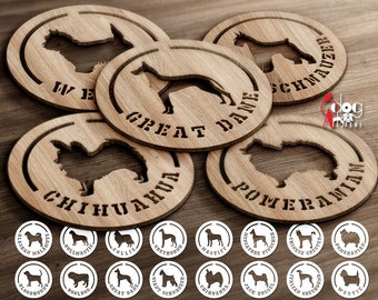 16 Dog Breed Coaster Grill Trivet Wall Decor Templates Vector Digital SVG DXF Files Download GlowForge Laser Cutting Cricut Maker JH-208b