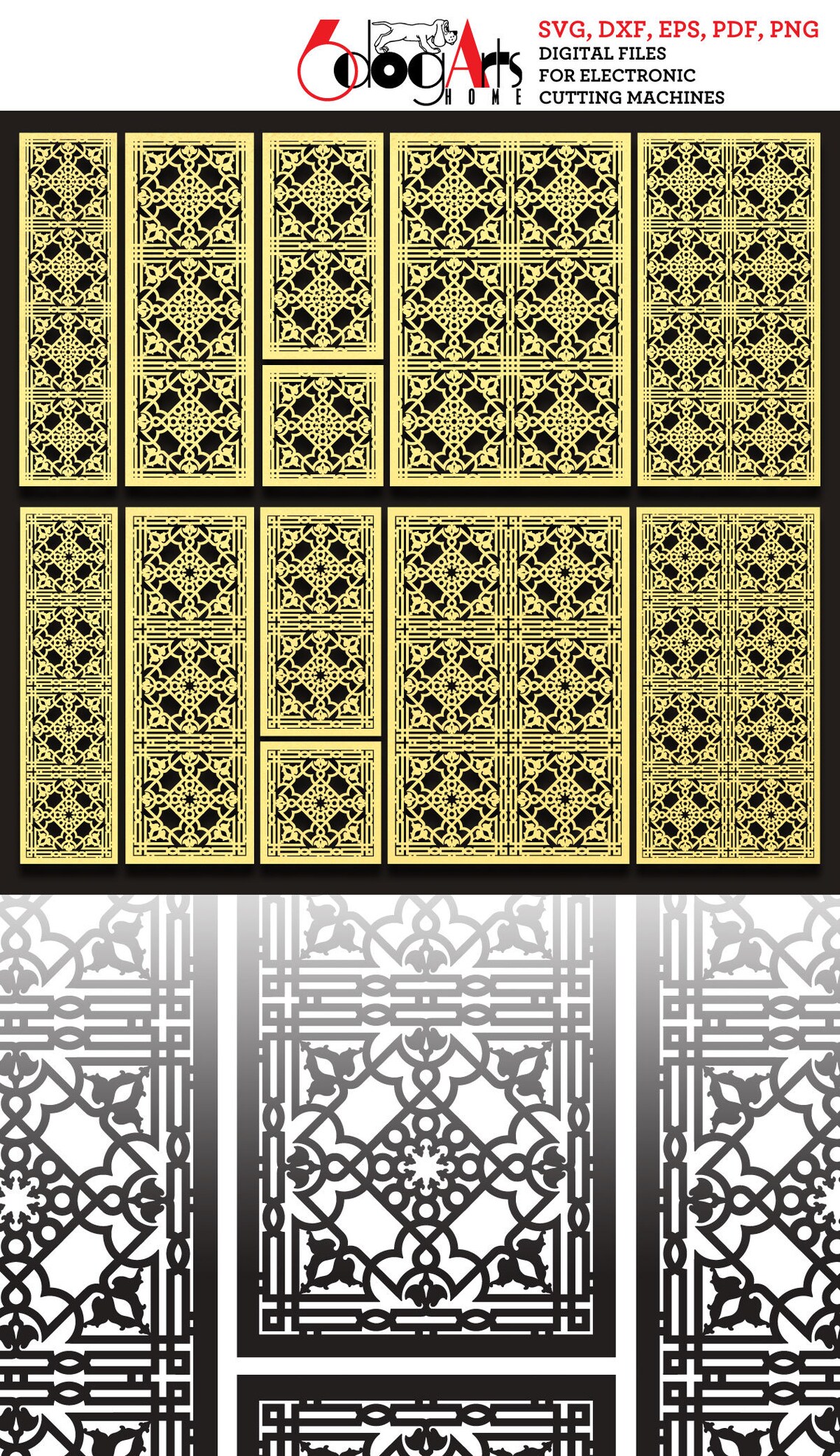 6 Damascus Arabesque Gate / Partition SVG / DXF Bundle Digital Template ...