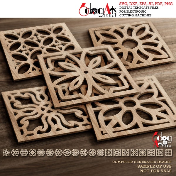 20 Floral Coaster Trivet Wall Decor Templates Vector Digital SVG DXF Files Download Laser Cutting GlowForge Cricut Maker JH-169