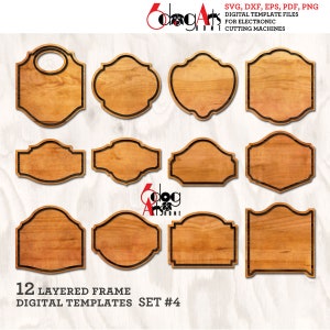 12 Geschichtete Rahmen Vorlagen Set 4 Vektor Digitale SVG DXF Dateien für Holz Karton Vinyl Schneiden GlowForge Cricut Lasermesser Schneiden JH-67