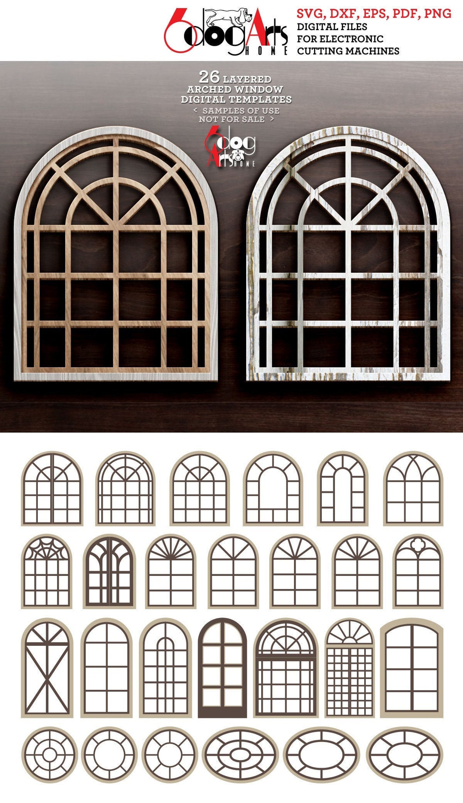 Window Dxf File 26 Multilayered SVG DXF Arched Window Templates Vector Digital Files ...