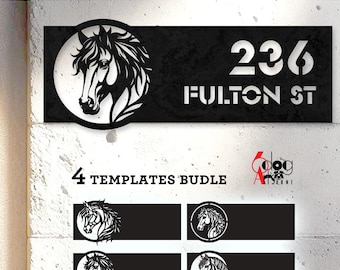 Pacote de arquivos digitais para download com modelo de placa de endereço com cavalo nos formatos SVG/DXF para corte a laser, CNC e plasma JH-847