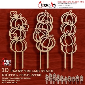 10 plantillas de estacas para enrejado de calabaza (archivos vectoriales digitales SVG y DXF, GlowForge, corte láser, Cricut Maker, descarga instantánea, JH-388)