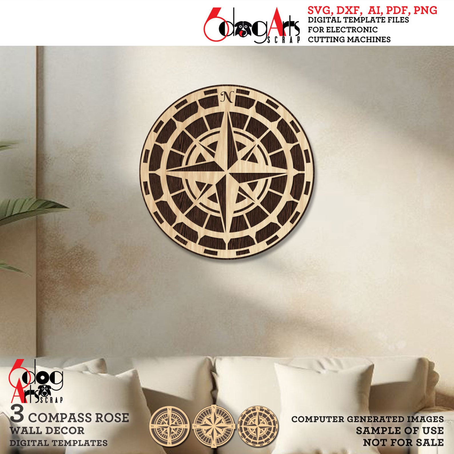 Compass Rose Router Template Layered Compass Rose Digital Templates (set of 3) SVG DXF Files Wood ...