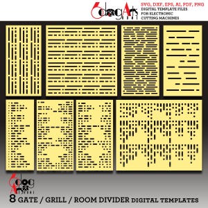 8 morsecode Grill Gate kamerscherm scheidingswand partitie sjablonen digitale Svg Dxf-bestanden Laser Cricut Glow Forge plasmasnijden CNC JB-1795