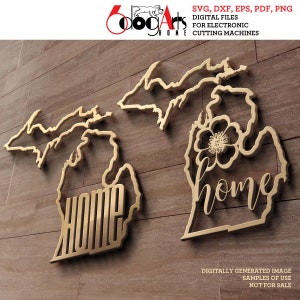 7 Michigan State Outline Home Wall Decor Layered Templates Vector Digital SVG DXF Files GlowForge Laser Cutting Cricut Download JH-99