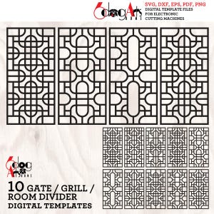 10 Grill Gate Room Screen Divider Partition Garden Trellis Templates Digital Svg Dxf Files Laser Cricut Glow Forge Plasma Cutting CNC JH-202
