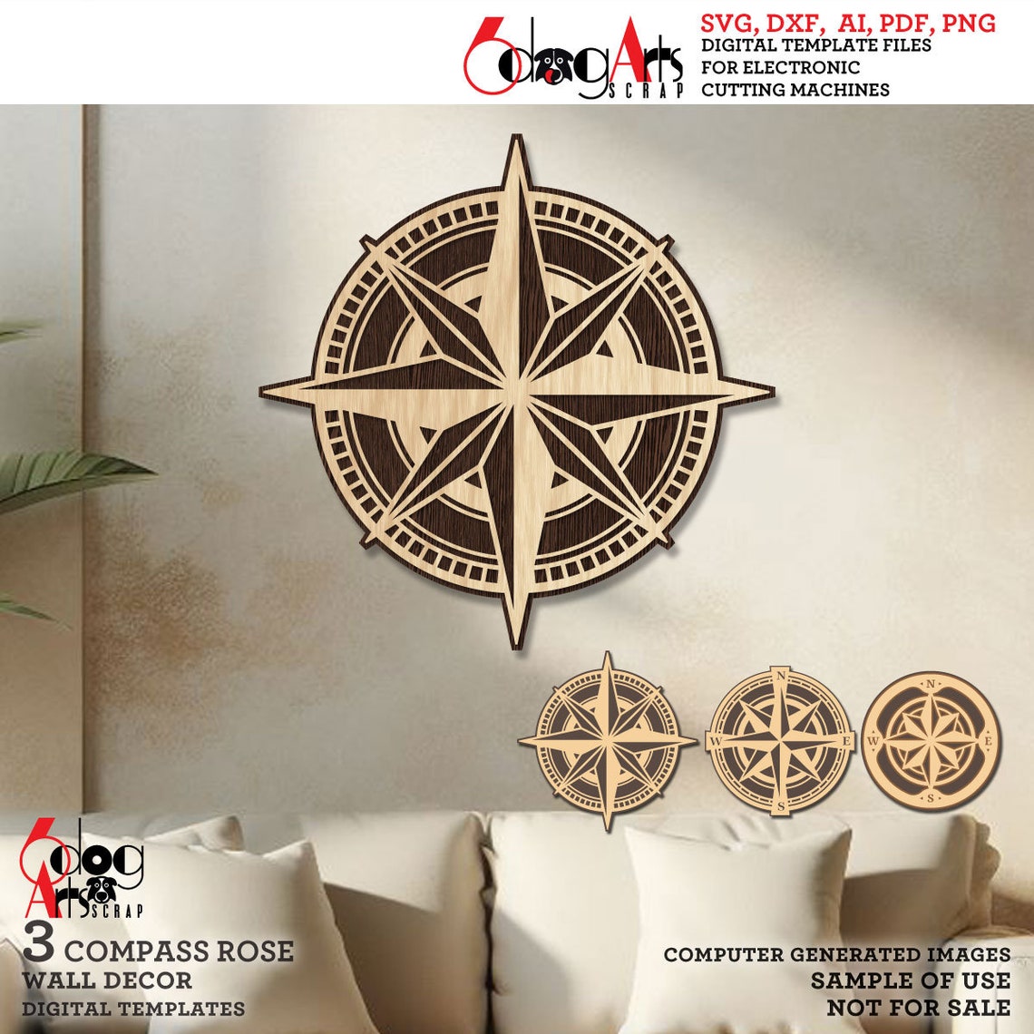 Layered Compass Rose Digital Templates (set of 3) SVG DXF Files Wood ...