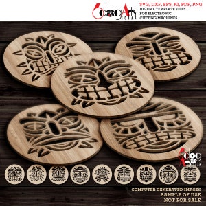 Hawaii Polynesian Tiki Coaster Trivet Wall Decor Templates Vector Digital SVG DXF Arquivos Download Corte a Laser GlowForge Cricut Maker JH-304