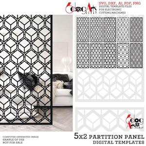 5x2 Geometric Grill Gate Room Screen Divider Partition Air Vent Cover Templates Digital SVG DXF Files Laser Cut Plasma cnc Cutting JH-659