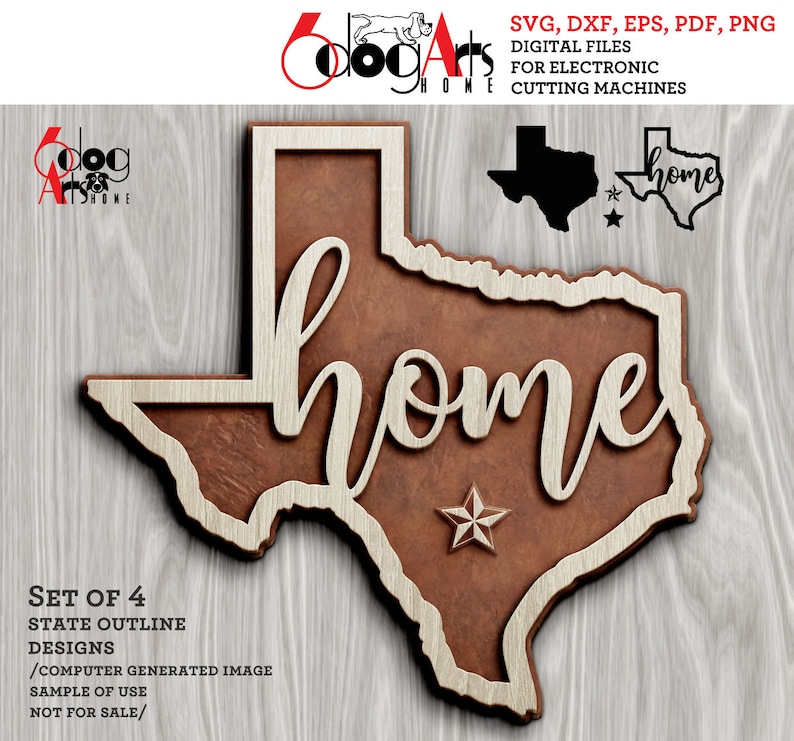 4 Texas State Outline Home Wall Decor Layered Templates Vector Digital SVG DXF Files GlowForge Laser Cutting Cricut Download JH-049 image 5