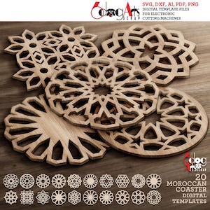 20 dessins marocains de sous-bocks numériques vectoriels - fichiers SVG, DXF pour machines de découpe Cricut et laser - téléchargement immédiat JH-170