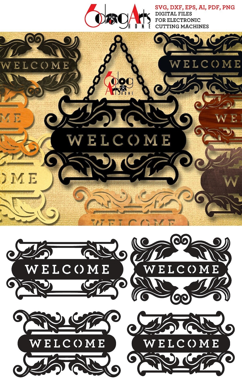 4 Welcome Door Sign Templates Digital Vector Files Svg Dxf Instant ...