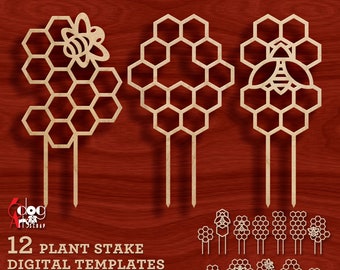 12 House Plant Beehive Trellis Stake Templates Vector Digital SVG DXF Files GlowForge Laser Cutting Cricut Maker Instant Download JH-276
