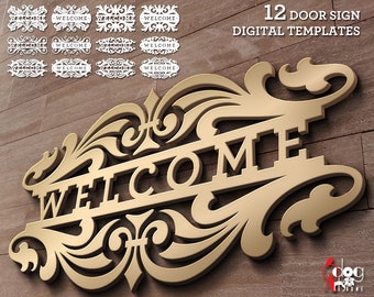 12 Welcome Door Sign Templates Digital Vector Files Svg Dxf Instant Download Wall Decor Laser Metal Wood Cutting CNC Plasma Cutter JB-1205m