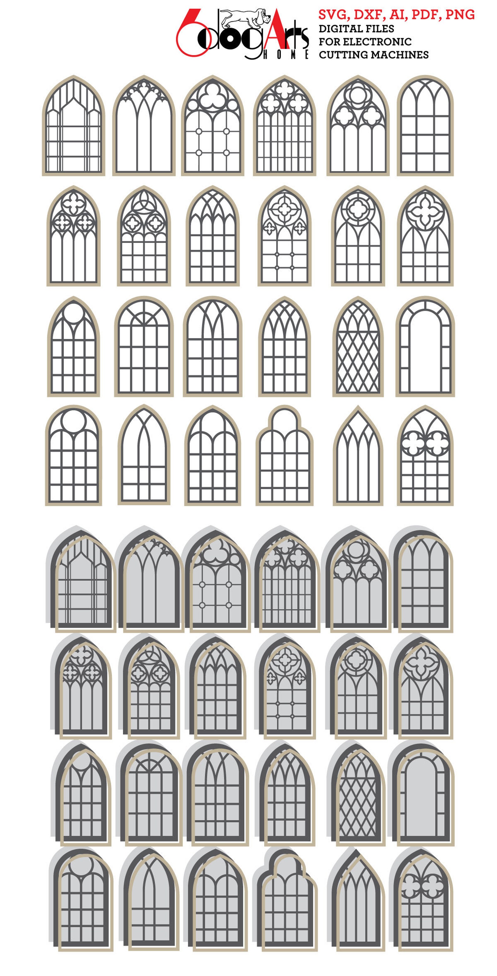24x Elegant Church Window Papercut, Woodcut Patterns - Gothic Style ...
