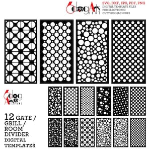 12 Grill Gate Room Screen Divider Partition Templates Digital Svg Dxf Files Laser Cricut Glow Forge Plasma Cutting CNC JB-1800
