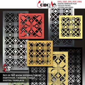 42 modèles de gril motif marocain fichiers numériques Svg Dxf, séparateur d'écran de la pièce, séparation laser Cricut Glow Forge, découpe plasma CNC JB-1239