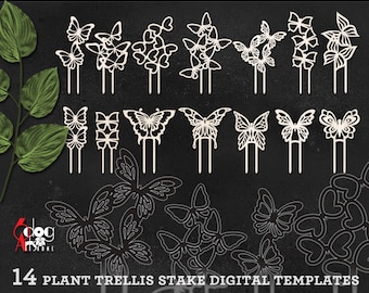 14 Butterfly Plant Trellis Stake Templates Vector Digital SVG DXF Files GlowForge Laser Cutting Cricut Maker Instant Download JH-403
