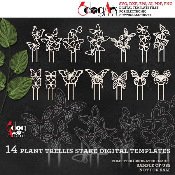 14 Butterfly Plant Trellis Stake Templates Vector Digital SVG DXF Files GlowForge Laser Cutting Cricut Maker Instant Download JH-403