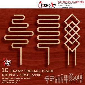 10 Plantillas de estaca de enrejado de plantas de casa Vector Digital SVG DXF Archivos GlowForge Corte láser Cricut Maker Descarga instantánea JH-275