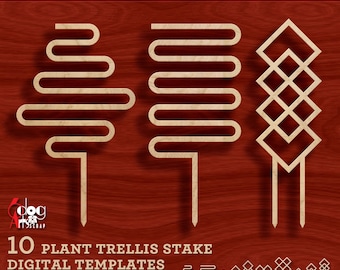 10 House Plant Trellis Stake Templates Vector Digital SVG DXF Files GlowForge Laser Cutting Cricut Maker Instant Download JH-275