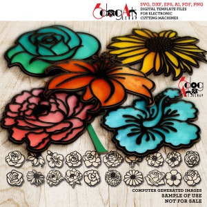 20 Blumen Wand Dekor Geschichte Vorlagen Digitaler Vektor SVG DXF-Dateien Laser Cut Forge Cricut Sofort-Download JH-309