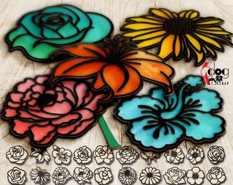 20 Blumen Wand Dekor Geschichte Vorlagen Digitaler Vektor SVG DXF-Dateien Laser Cut Forge Cricut Sofort-Download JH-309