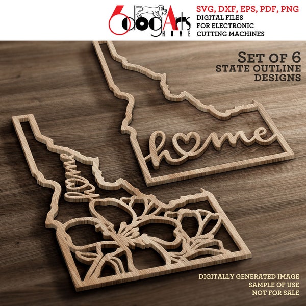 6 Idaho State Outline Home Wall Decor Layered Templates Vector Digital SVG DXF Files GlowForge Laser Cutting Cricut Download JH-367