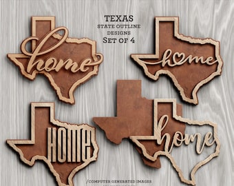 4 Texas State Outline Home Wall Decor Layered Templates Vector Digital SVG DXF Files GlowForge Laser Cutting Cricut Download JH-049