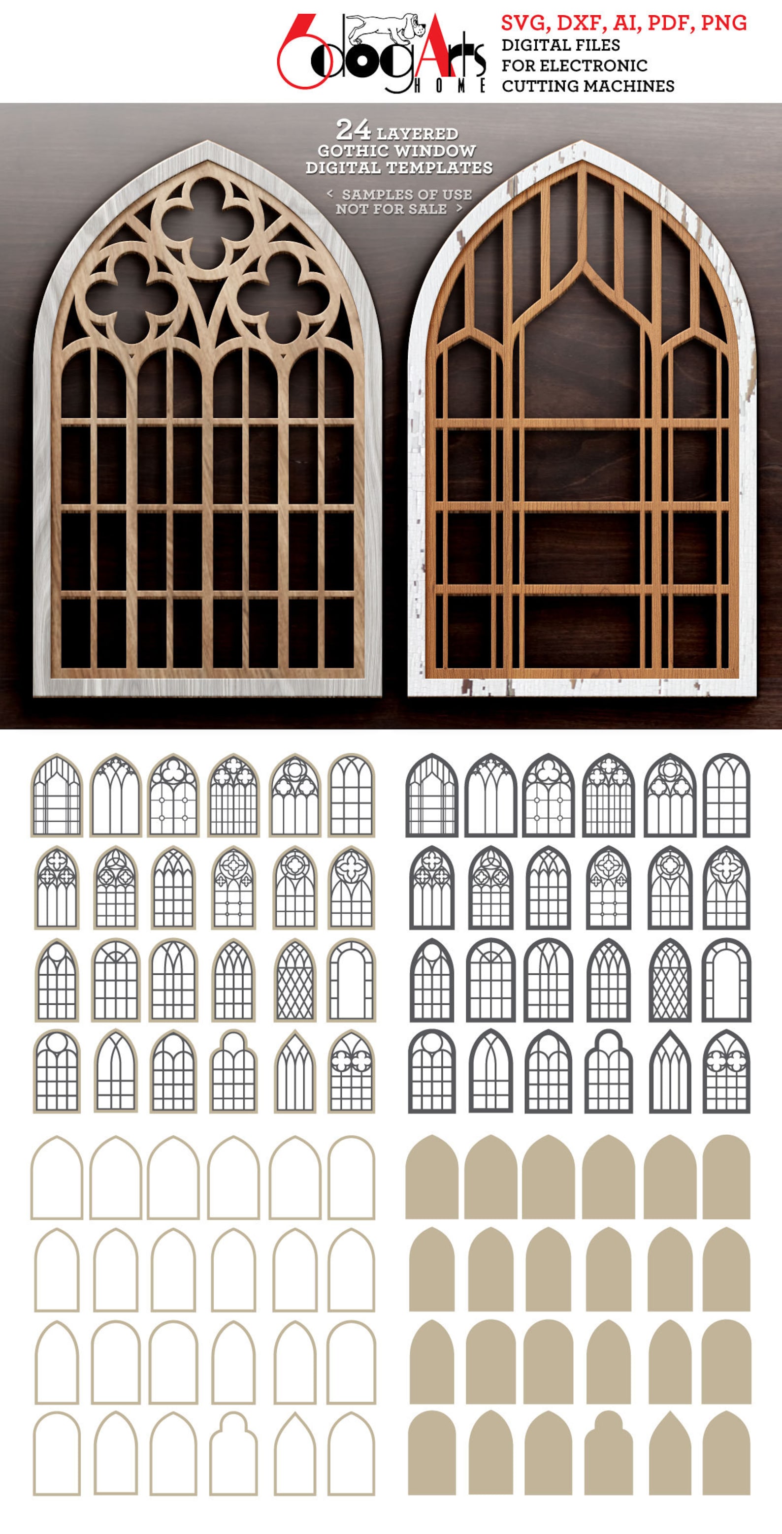 24x Elegant Church Window Papercut, Woodcut Patterns - Gothic Style ...